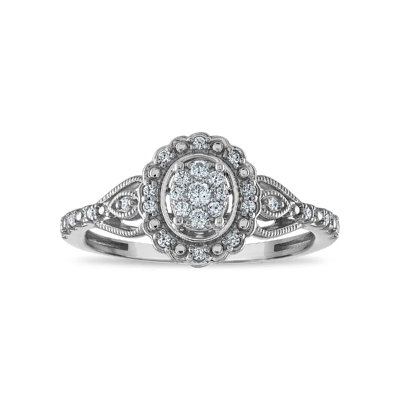 women's engagement rings with delicate pave -LoveSong EcoLove 1/6 CTW Lab Grown Diamond Halo Promise Ring in Rhodium Plated Sterling Silver