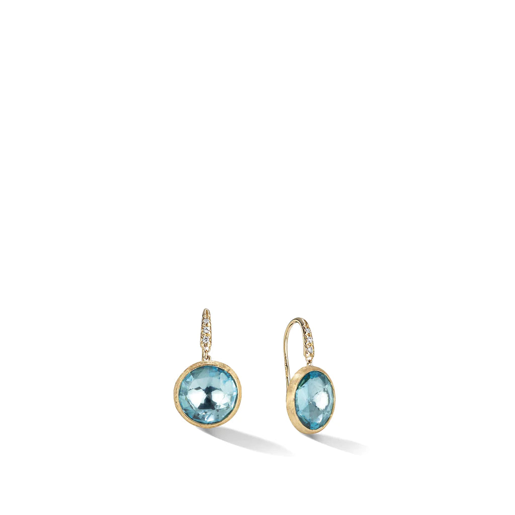 women's earrings with drop design -Marco Bicego Jaipur Color Collection Topaz and Yellow Gold Drop Earrings