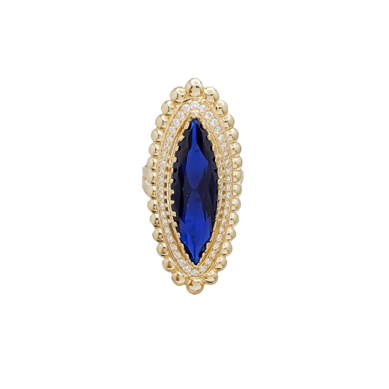 women's rings with sapphire -Blue Marquise-Shaped Cubic Zirconia Ring (14K)