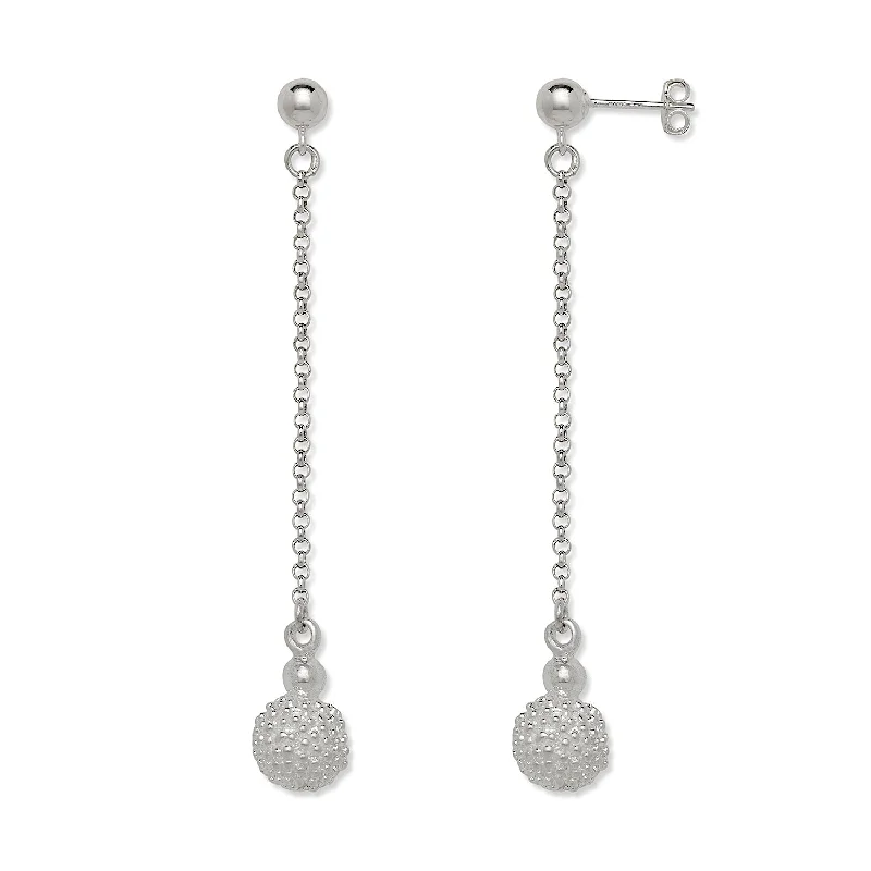 women's earrings with luxury diamonds -Better Jewelry Textured Ball .925 Sterling Silver Chain Earrings