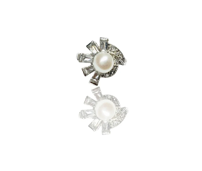 women's rings with custom design -Pearl on CZ Mantle Ring (14K)