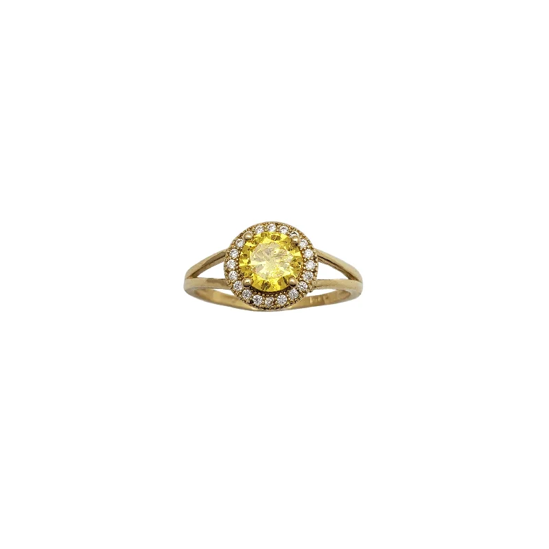 women's rings with diamond-encrusted band -Round Yellow CZ Solitaire Ring (14K)