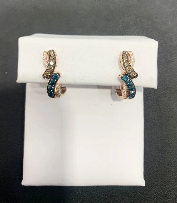 women's earrings with silver-plated finish -14k Rose Gold Brown & Blue Diamond Earrings