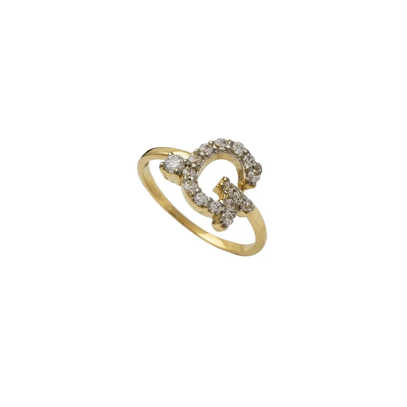 women's rings with round diamond -Zirconia Initial Letter "G" Solitaire Ring (14K)