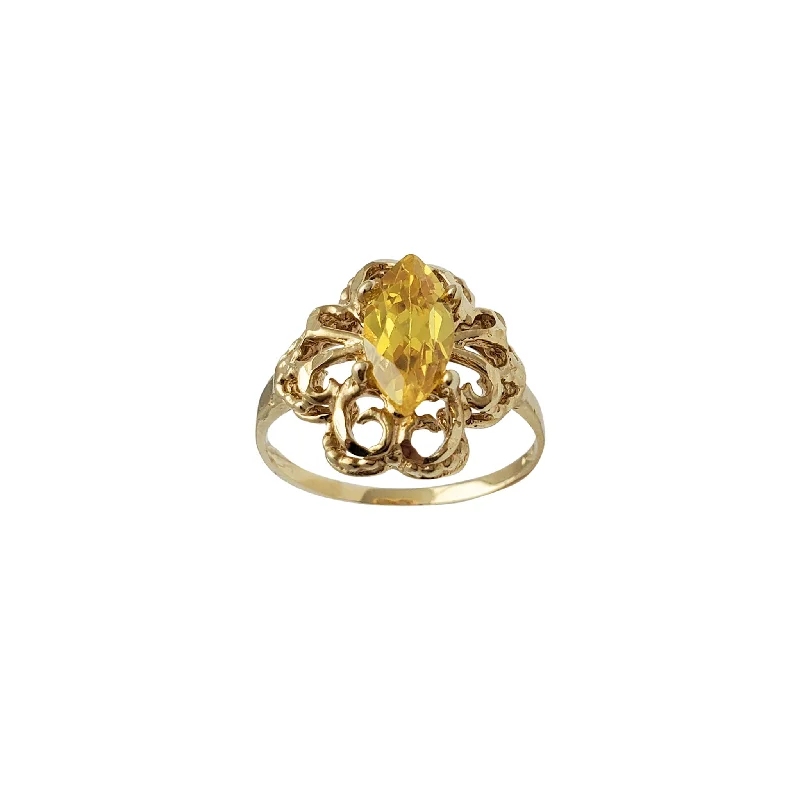 women's rings with oval gemstone -Zirconia Yellow-Marquise Floral Lady Ring (14K)