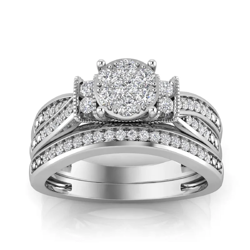 women's engagement rings with diamond halo -LoveSong EcoLove 1/2 CTW Lab Grown Diamond Halo Bridal Set in 10KT White Gold