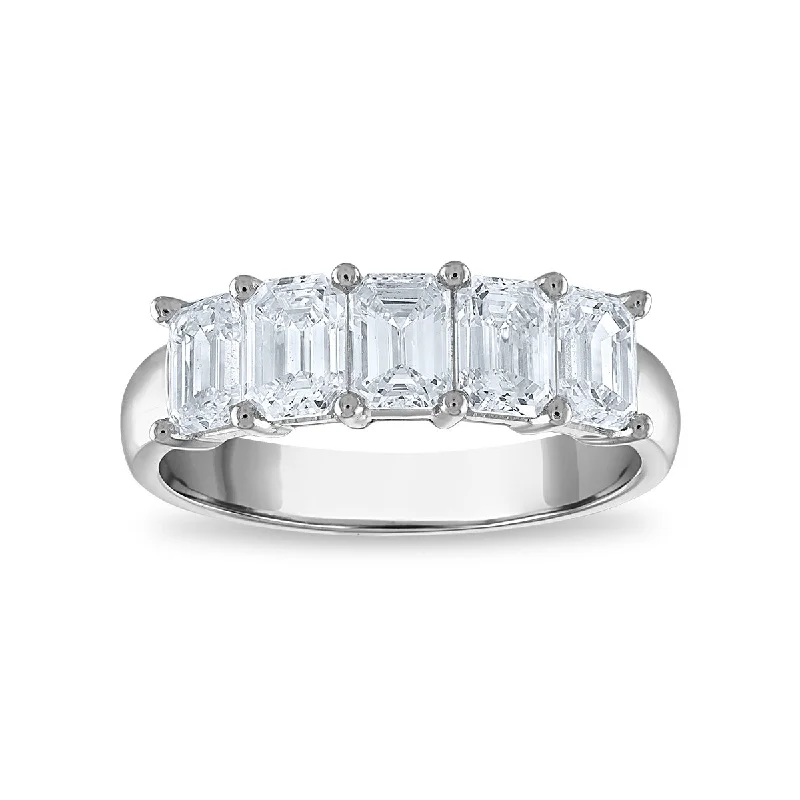 women's engagement rings with gemstone accent -Signature EcoLove 2 CTW Lab Grown Diamond Anniversary Emerald Cut 5-Stone Ring in 14KT White Gold