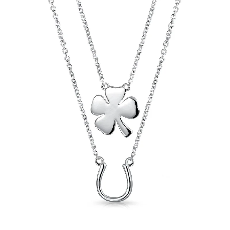 women's necklaces with long chain -Layered Four Leaf Clover Shamrock Pendant Necklace Sterling Silver Western Jewelry