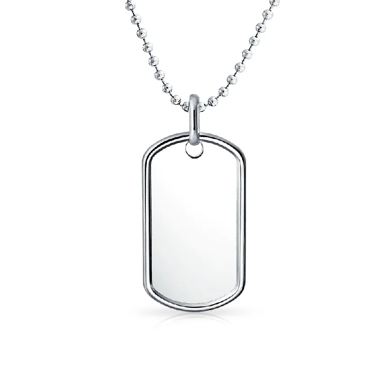 women's necklaces with pearl accents -Men's Large Army Dog Tag Pendant Necklace Sterling Silver Ball Chain 18-20 Inch