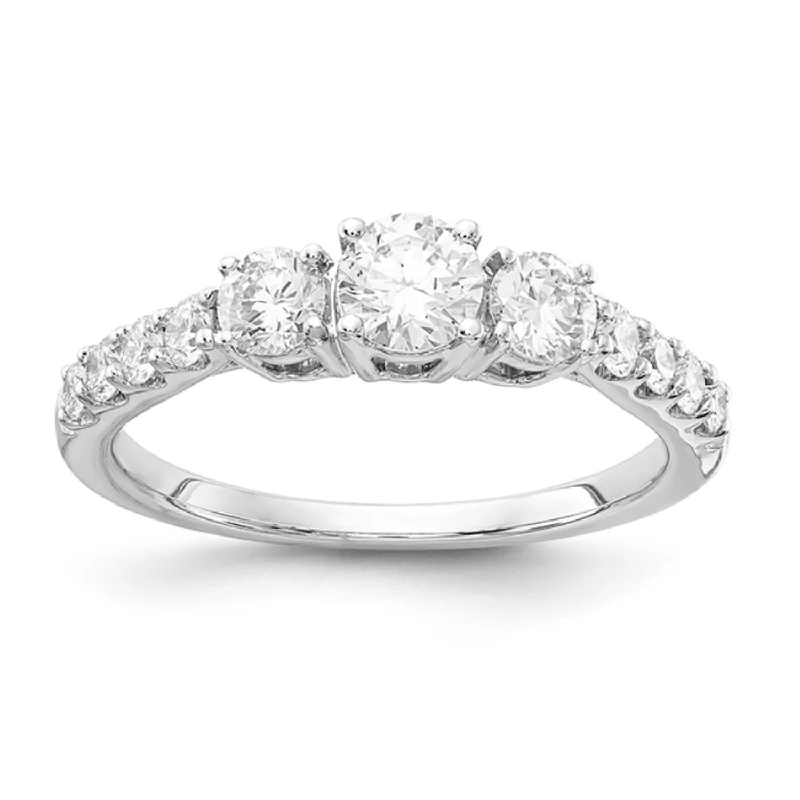 women's engagement rings with side stones -Signature EcoLove 1 CTW Lab Grown Diamond Three Stone Anniversary Ring in 14KT White Gold