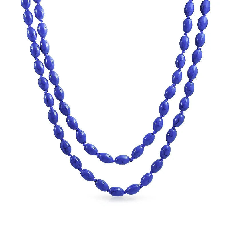 women's necklaces with infinity charm -Extra Long Beaded Seed Oval Strand Necklace in Purple Red Blue Turquoise 50 Inch