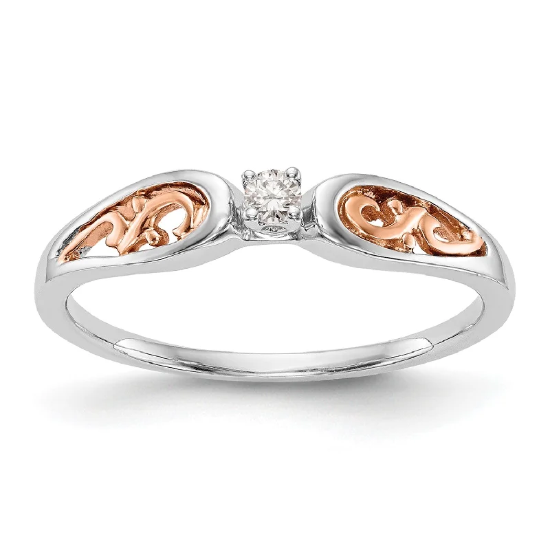 women's engagement rings with large center stone -1/20 CTW Diamond Promise Ring in 14KT White and Rose Gold; Size 7