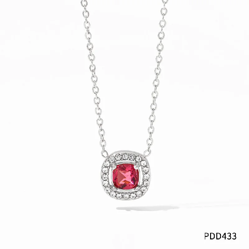 Pdd433 Necklace Silver Red Zirconium