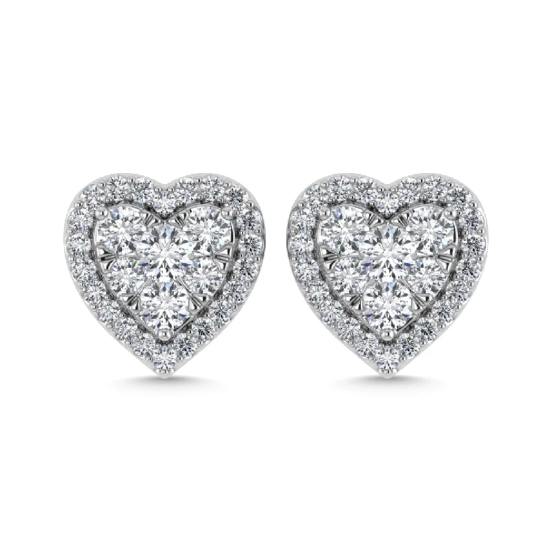 women's earrings with luxury stone -Diamond 2 Ct.Tw. Heart Earrings in 14K White Gold