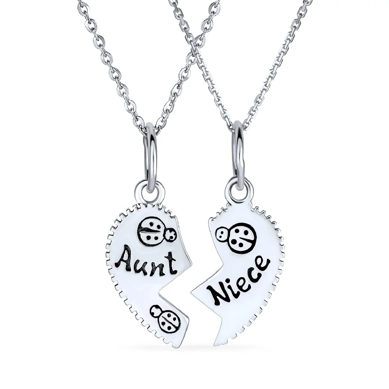 women's necklaces with long chain -2 PCS Best Friend Aunt Niece Heart Puzzle Pendant Necklace in Sterling Silver