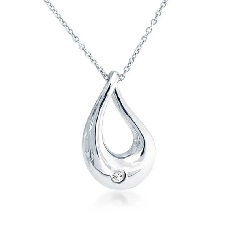 women's necklaces with rectangle pendant -Minimalist Teardrop Pendant Necklace with CZ Accent in Sterling Silver 16 Inch