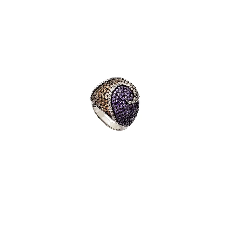 women's rings with large gemstone -Iced-Out Swirl CZ Ring (Silver)