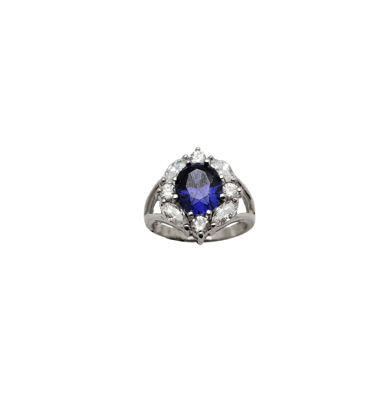 women's rings with unique gemstone -Tanzanite Flower Cocktail Marquise Lady Ring (Silver)