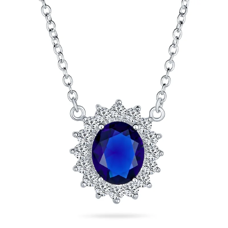 women's necklaces with layered design -Classic Vintage Style Pendant Necklace with Navy Blue CZ and Silver Plated Brass