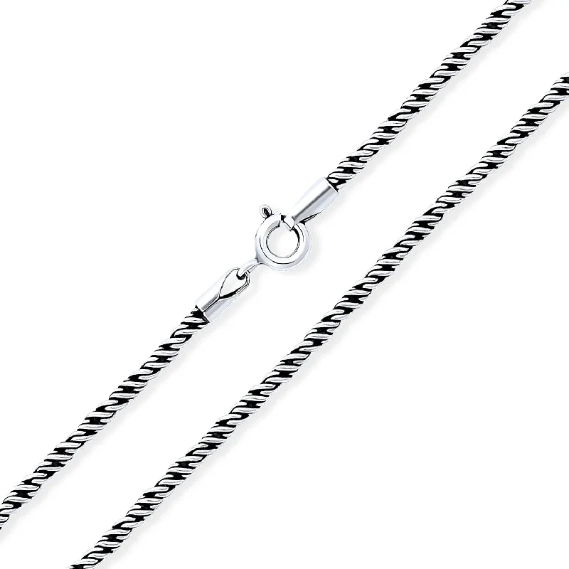 women's necklaces with boho style -Bali Black Oxidized Sterling Silver Rope Twist Chain Necklace for Men 16-24 Inch