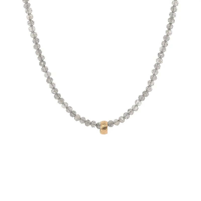 women's necklaces with custom engraving -Natural Labradorite Gemstone 'Boulder Bead' Necklace