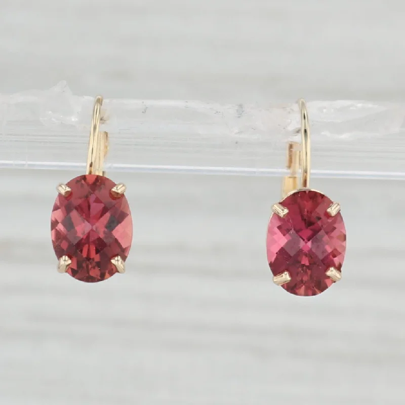 women's earrings with butterfly design -2.70ctw Oval Pink Tourmaline Drop Earrings 14k Yellow Gold Leverbacks