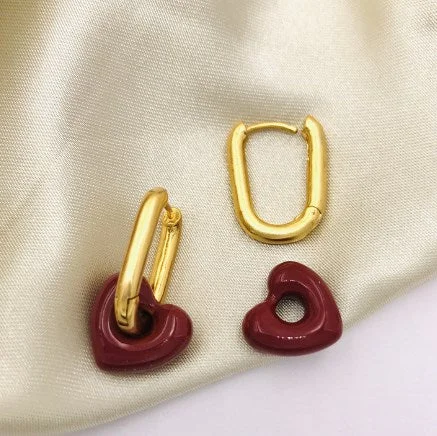 Matte Gold Wine Red Earrings