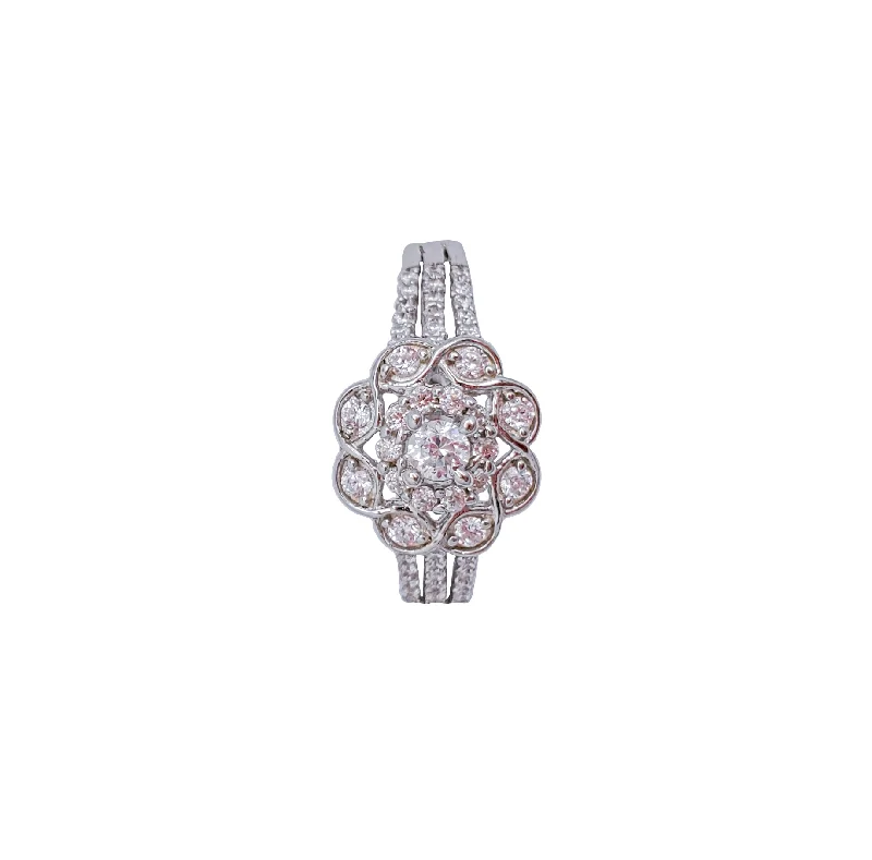 women's rings with multi-stone setting -Zirconia Flower Ring (Silver)