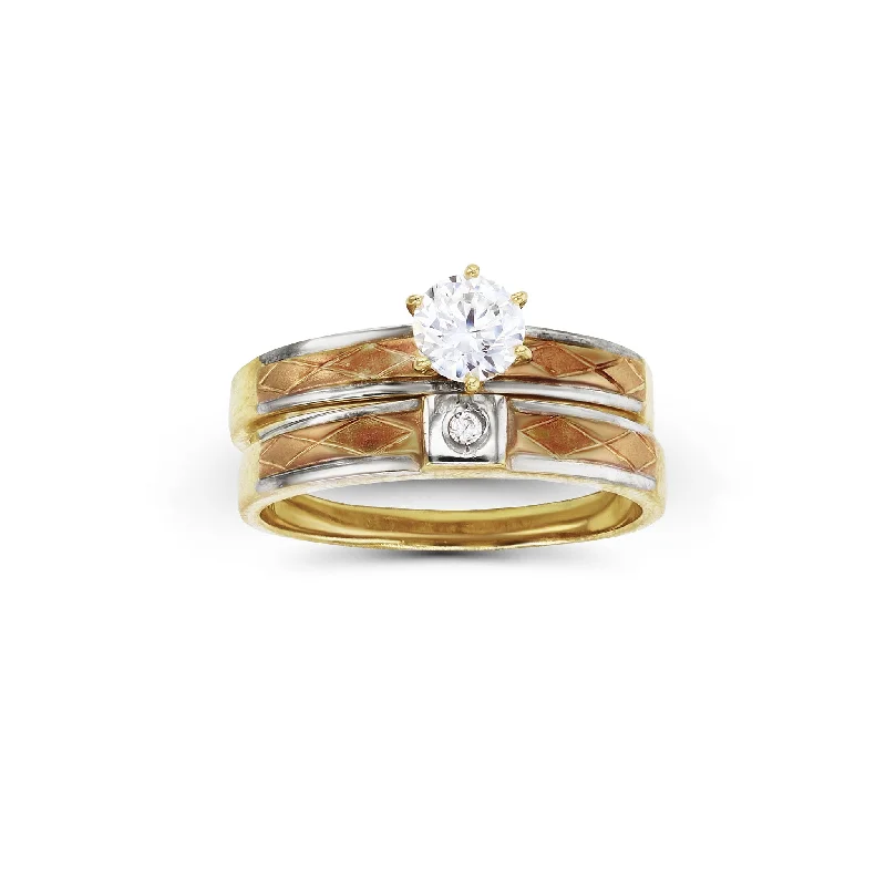 women's rings with tapered band -Tricolor Two-Piece Set Ring (14K)