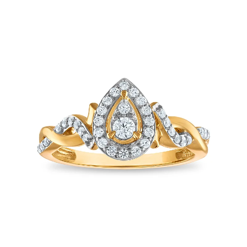 women's engagement rings with floral design -LoveSong EcoLove 1/3 CTW Lab Grown Diamond Promise Halo Pear Shaped Ring in 10KT Yellow Gold