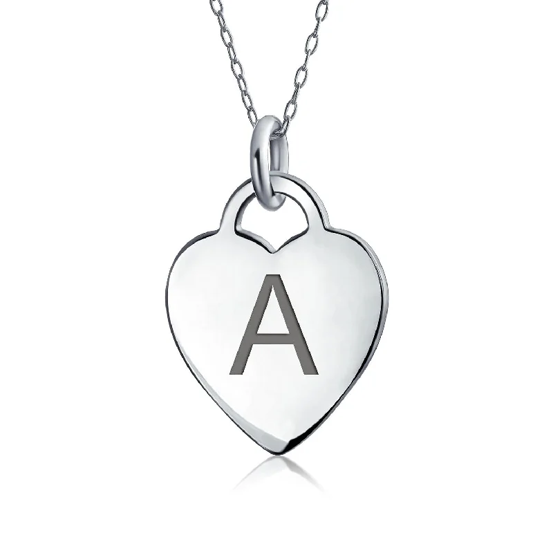 women's necklaces with solid gold -Tiny Minimalist Heart Initial Pendant Necklace Sterling Silver A-Z Alphabet