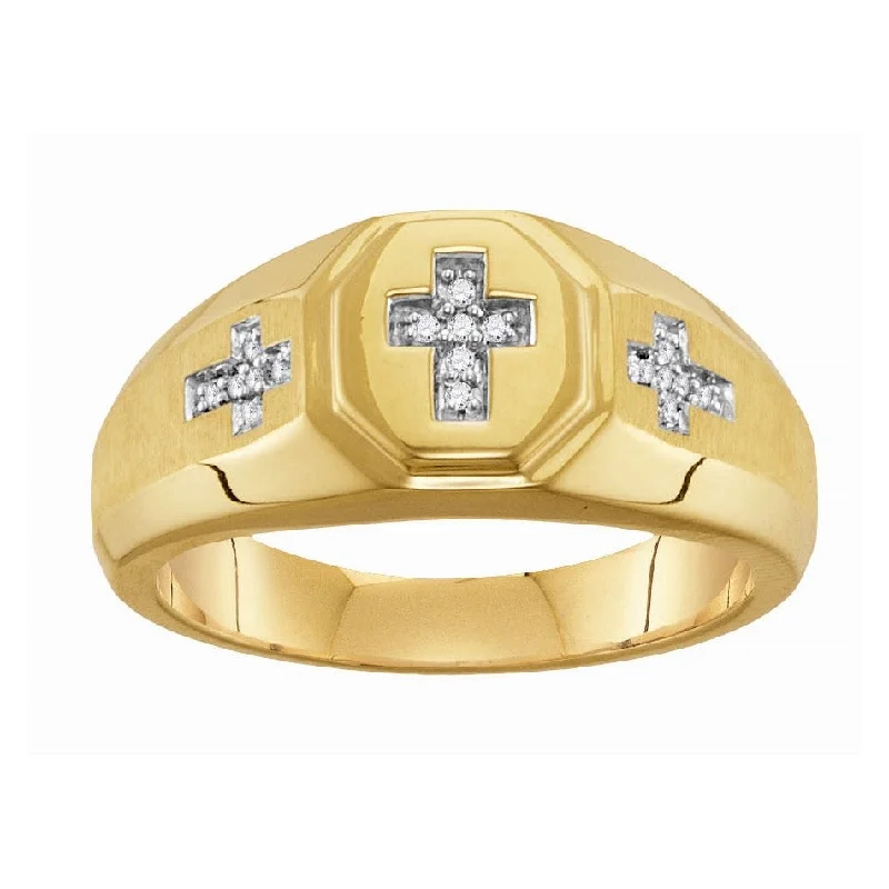 women's engagement rings with engraved details -1/14 CTW Diamond Cross Ring in 10KT Yellow Gold