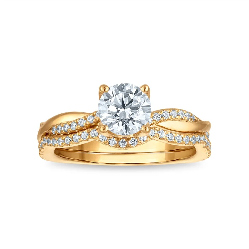 women's engagement rings with plain gold band -EcoLove Green Pure 1-1/3 CTW Lab Grown Diamond Bridal Set in 10KT Gold