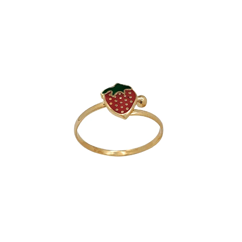 women's rings with emerald-cut stone -Enameled Strawberry Adjustable Ring (14K)