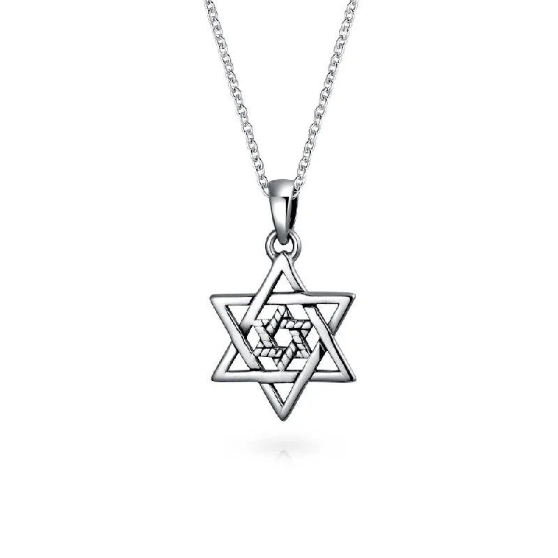 women's necklaces with matching earrings -Small Hanukkah Magen Judaica Star Of David Pendant Necklace in Sterling Silver