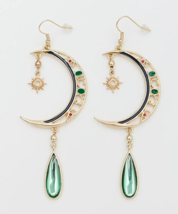 women's earrings with polished gold -Sun and Crescent Moon Earrings