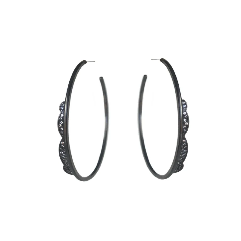 women's earrings gold -Black Lace hoop Earrings