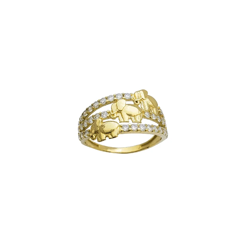 women's rings with decorative accents -Zirconia Three-Elephants Ring (14K)