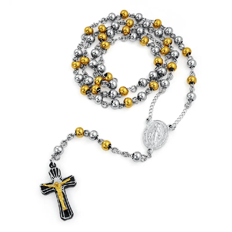 women's necklaces with stylish chain -Religious Christian Drop Necklace with Virgin Mary and Crucifix Gold & Silver Tone