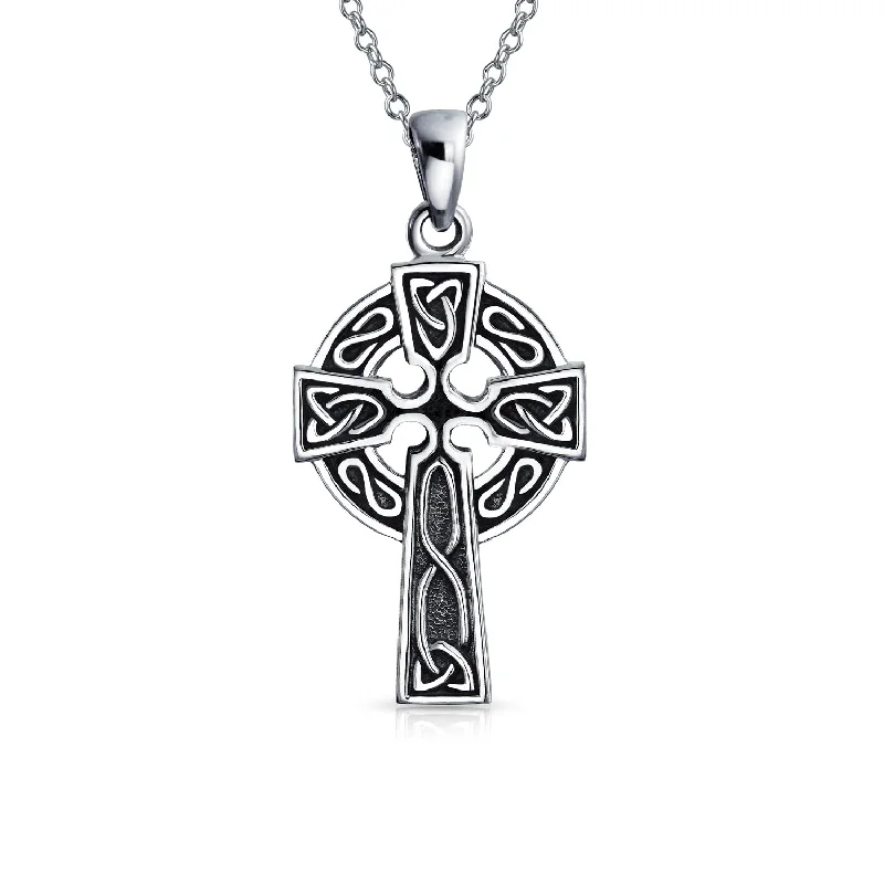 women's necklaces with classic design -Vintage Viking Celtic Cross Pendant Necklace Sterling Silver Love Knot Design