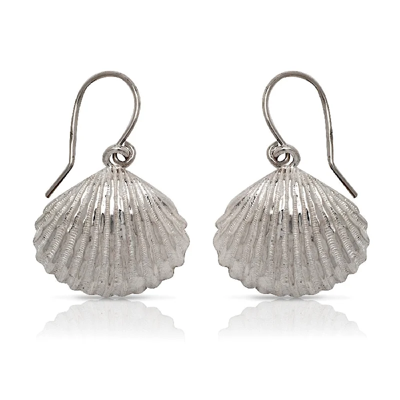 women's earrings with butterfly accents -Better Jewelry .925 Sterling Silver Scallop Sea Shell Earrings