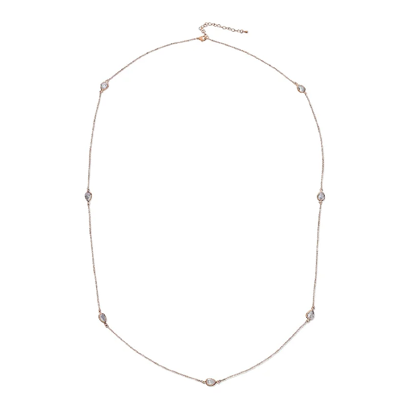 women's necklaces with nature-inspired pendant -Long Rose Gold Plated CZ Tin Cup Chain Endless Wrap Layer Necklace 36"