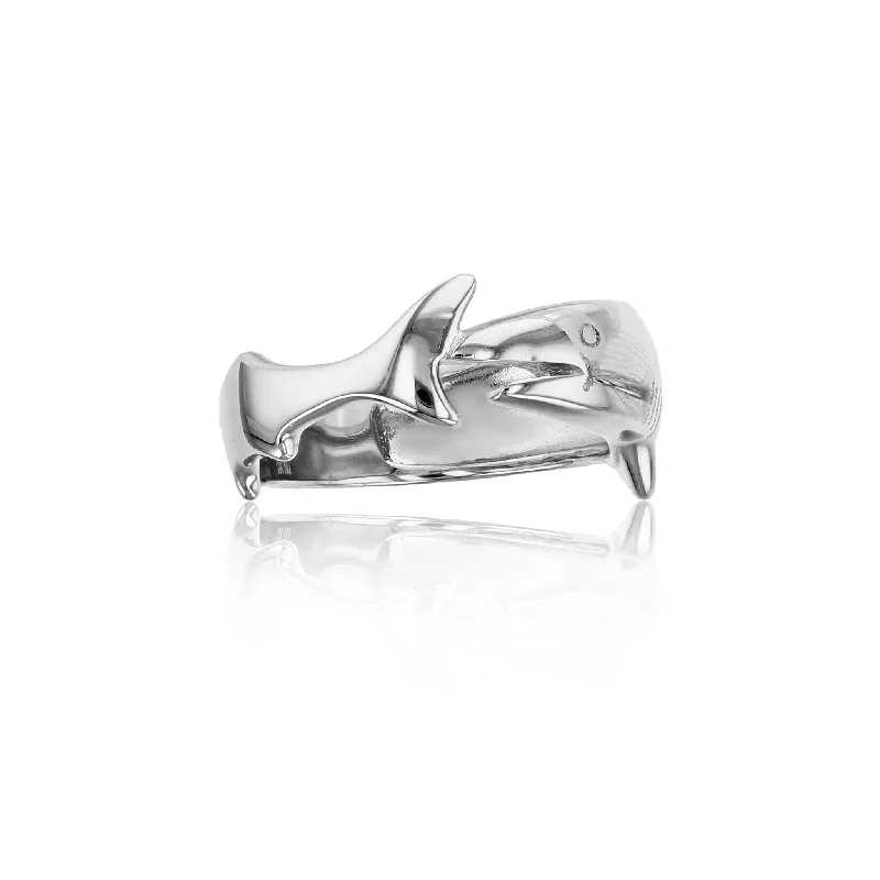 women's rings with curved design -Textured Shark Ring (Silver)