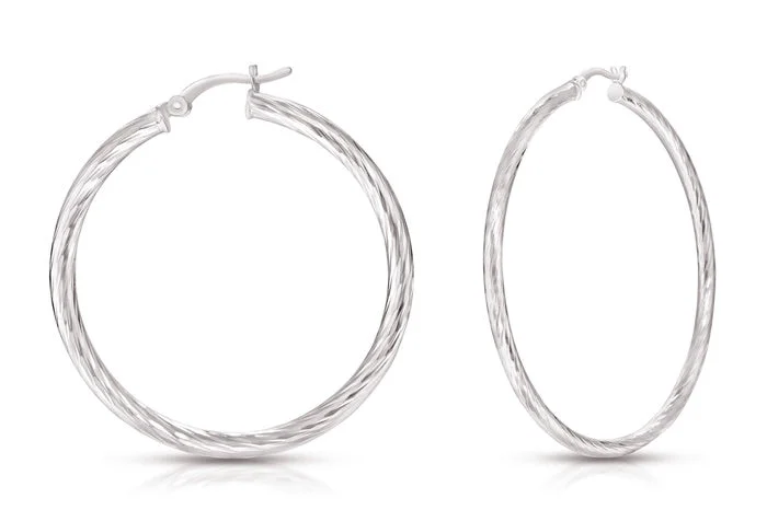 women's earrings with hoop design -Better Jewelry Hoop Earrings Diamond Cut .925 Sterling Silver 3mm