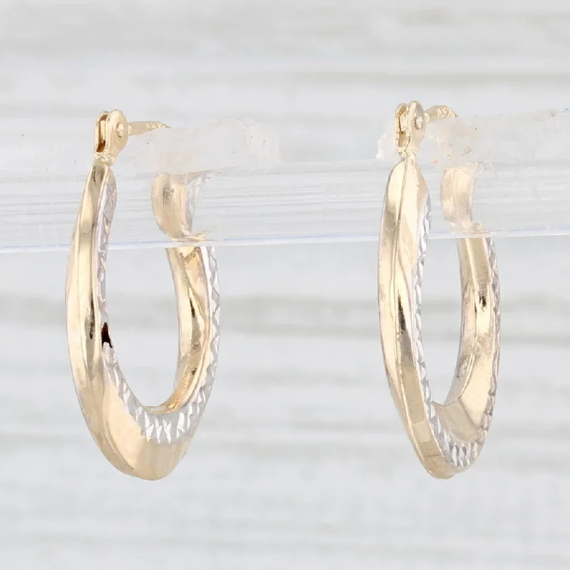 women's earrings silver -Etched Hoop Earrings 14k Yellow White Gold Snap Top Pierced Round Hoops