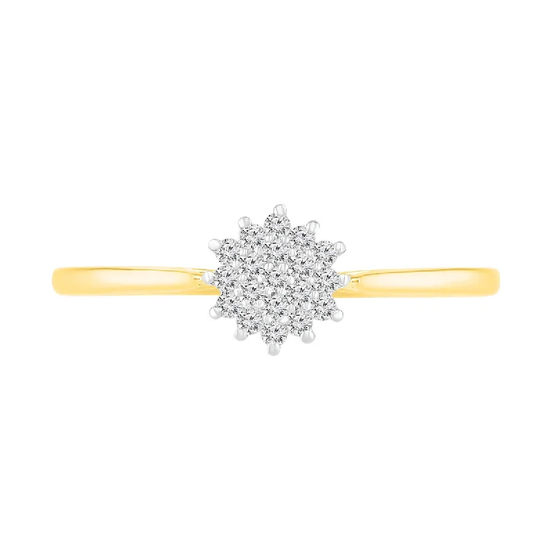 women's engagement rings with modern aesthetic -1/8 CTW Diamond Cluster Ring in 10KT Yellow Gold