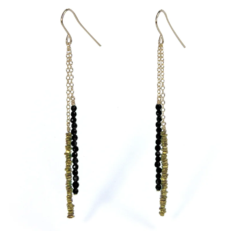 women's earrings with gold-plated finish -Black Pyrite Beaded Earrings