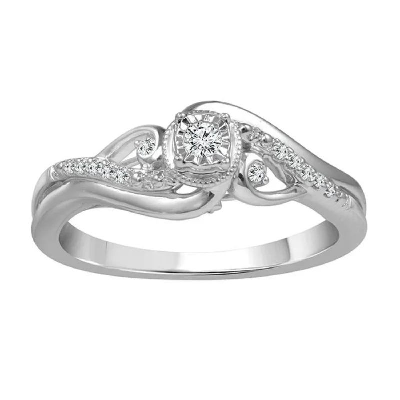 women's engagement rings with diamond cluster -LoveSong 1/10 CTW Diamond Promise Ring in Sterling Silver