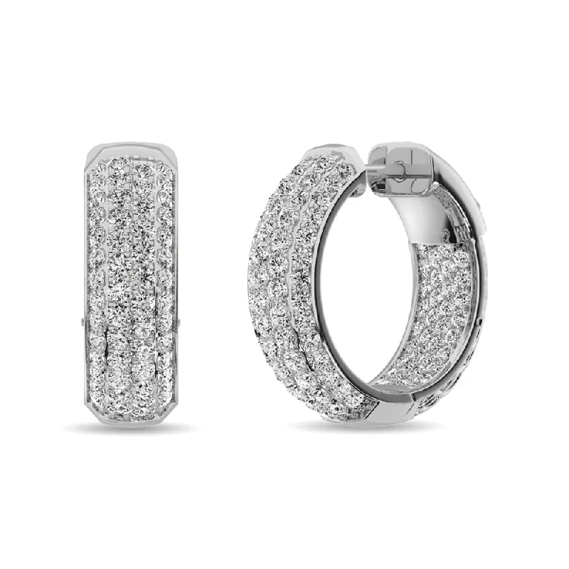 women's earrings with dangling design -Diamond 2 1/8 ct tw Hoop Earrings in 14K White Gold