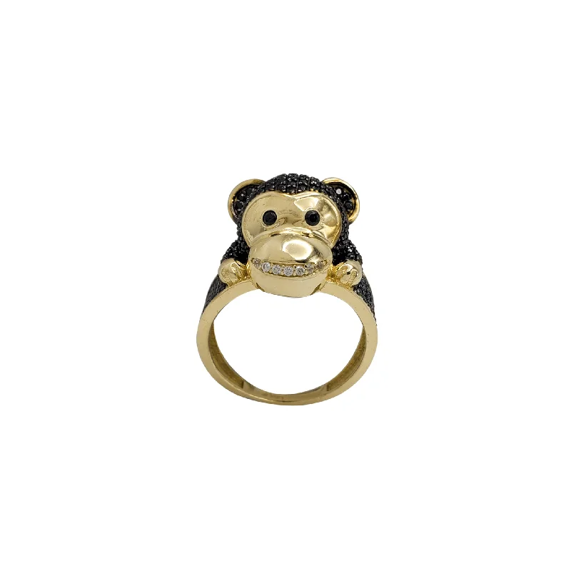 women's rings with matching set -Iced-Out Monkey Ring (14K)